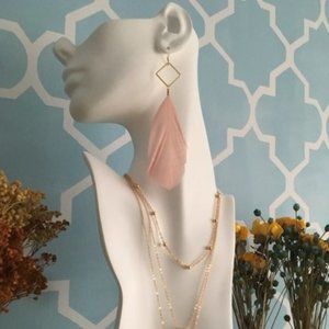 Geometric Earrings with Pink Feather